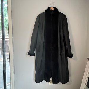 NWOT Middlebrook Park Black Leather Long Coat with Faux Fur Lining & Trim Size L